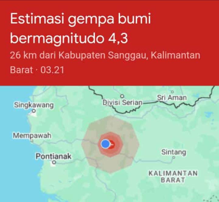 Gempa Bumi Dangkal Guncang Wilayah Sanggau, Kalimantan Barat